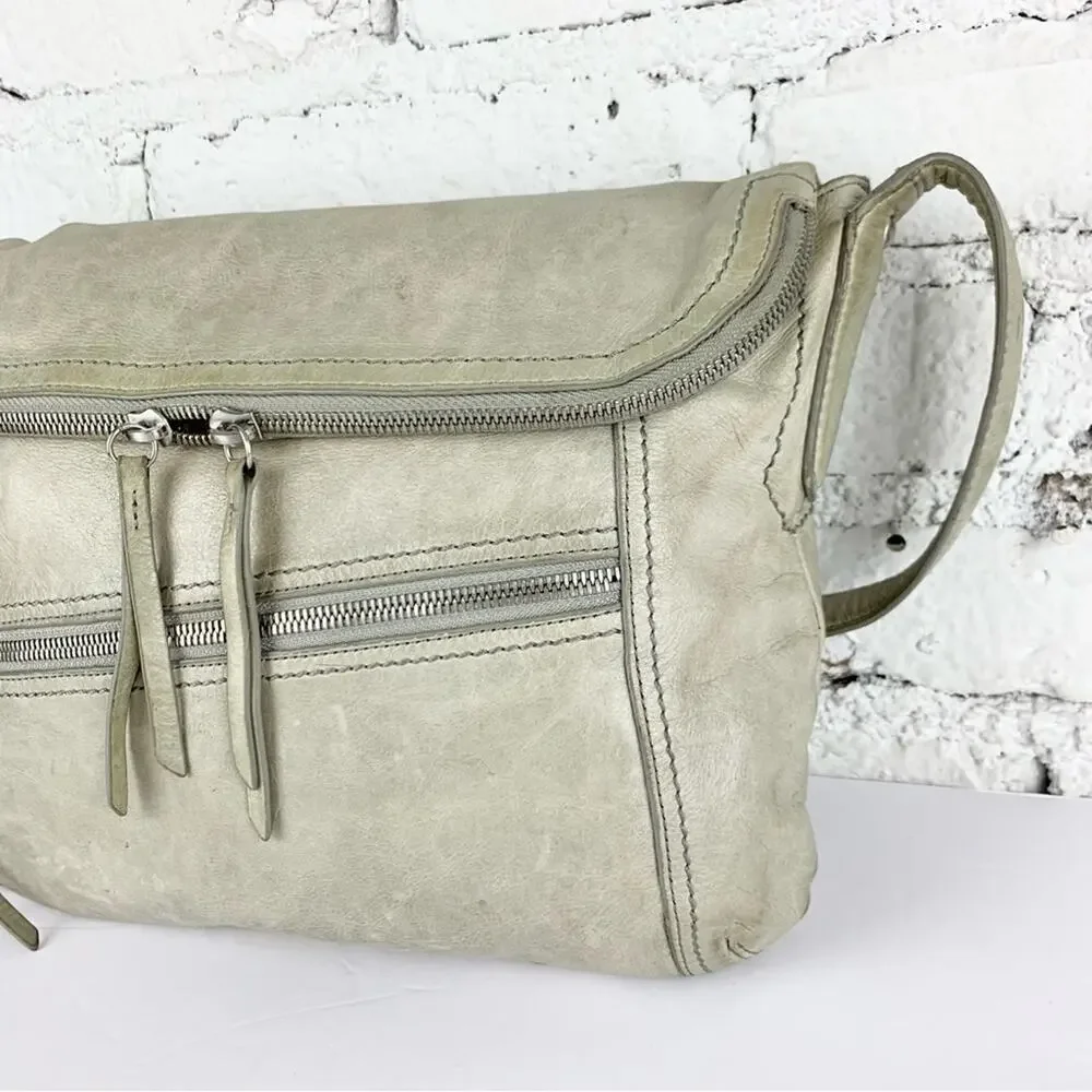 Hobo Shane Grey Leather Flap Crossbody Purse Bag